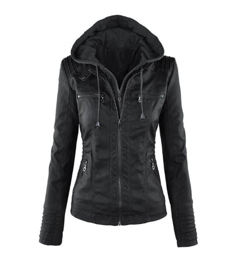 LIRA™ - CLASSIC HOODED FAUX LEATHER JACKET