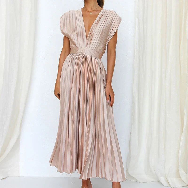 Adela™ Maxi Dress with V-Neck and Pleats