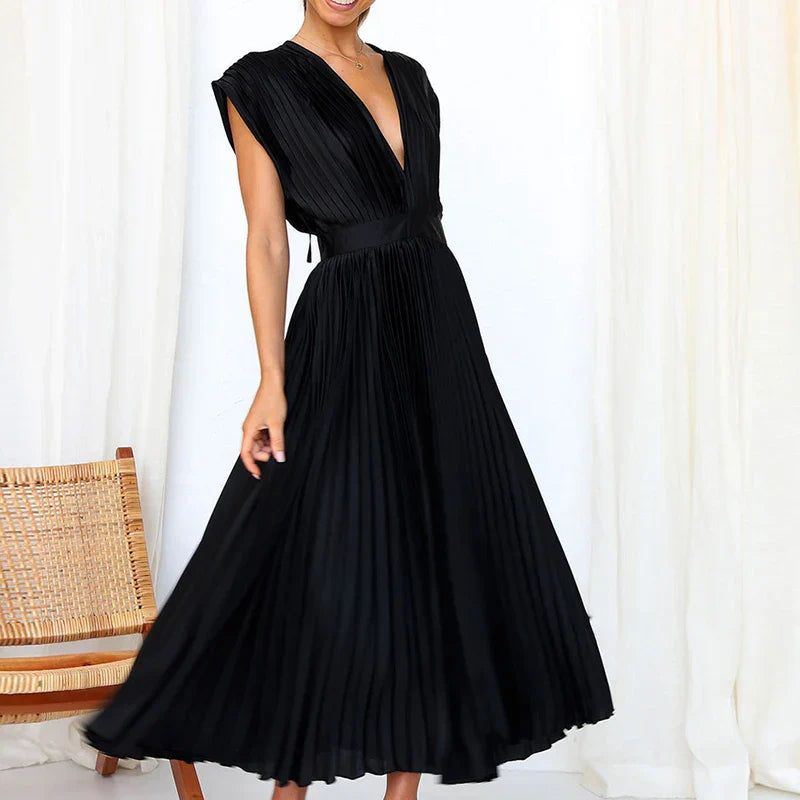 Adela™ Maxi Dress with V-Neck and Pleats