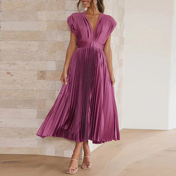 Adela™ Maxi Dress with V-Neck and Pleats