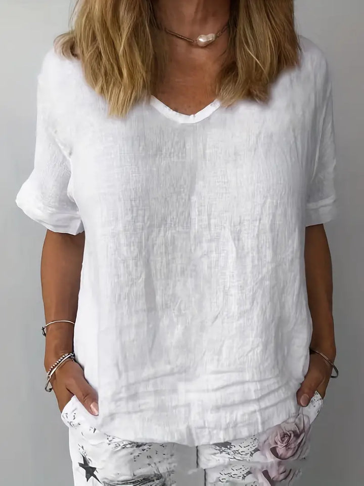 NERINA™ - CASUAL COTTON LINEN V-NECK BLOUSE