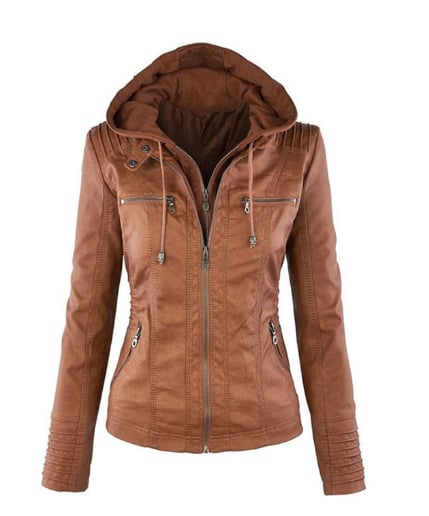 LIRA™ - CLASSIC HOODED FAUX LEATHER JACKET