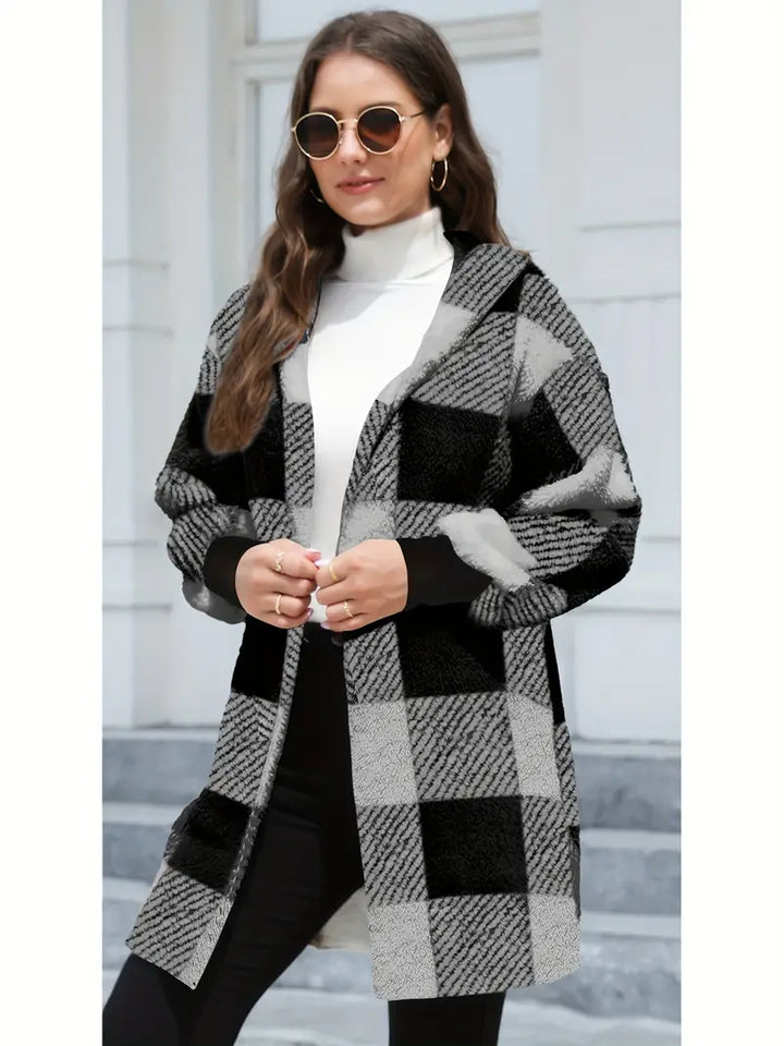 VIMA™ - COMFORTABLE PLAID PLUSH LONG CARDIGAN