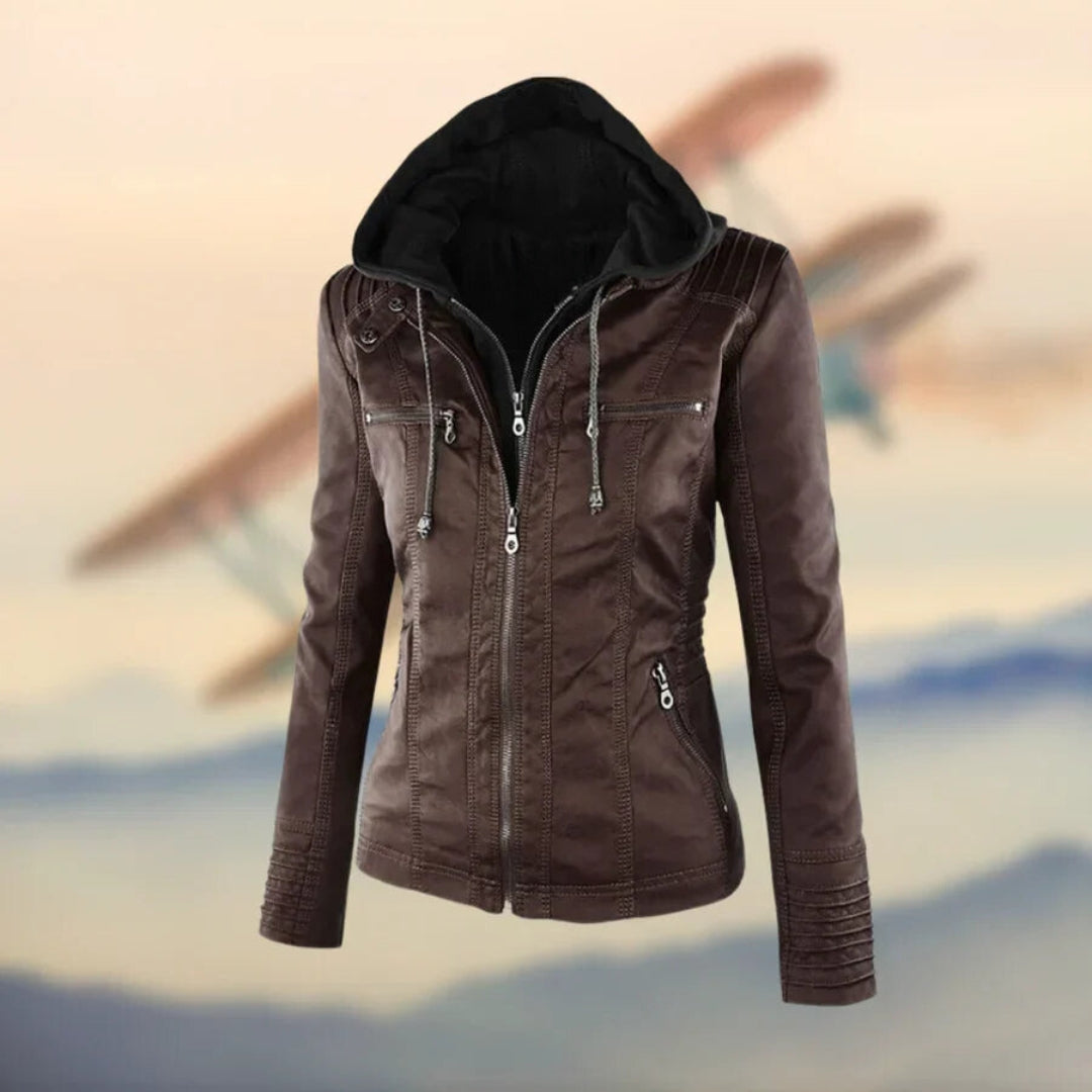 ANAFE™ - STYLISH HOODED LEATHER JACKET