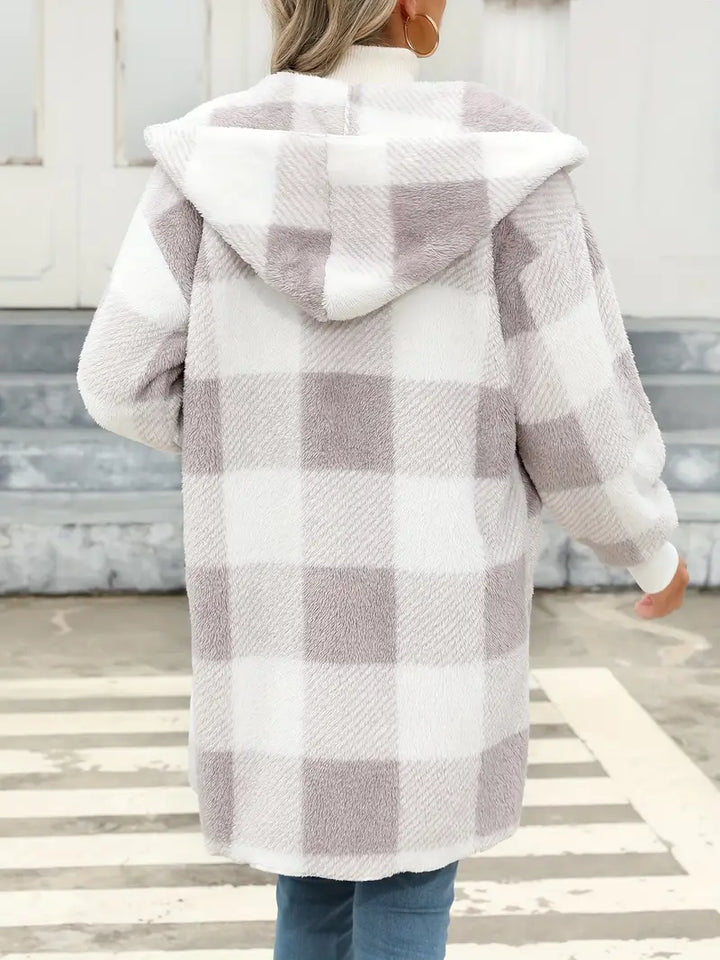 VIMA™ - COMFORTABLE PLAID PLUSH LONG CARDIGAN