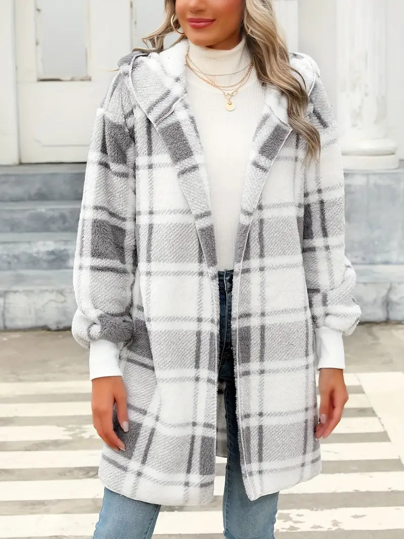 VIMA™ - COMFORTABLE PLAID PLUSH LONG CARDIGAN