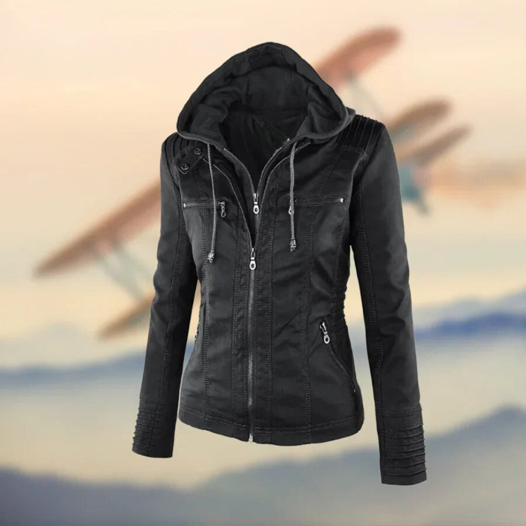 ANAFE™ - STYLISH HOODED LEATHER JACKET