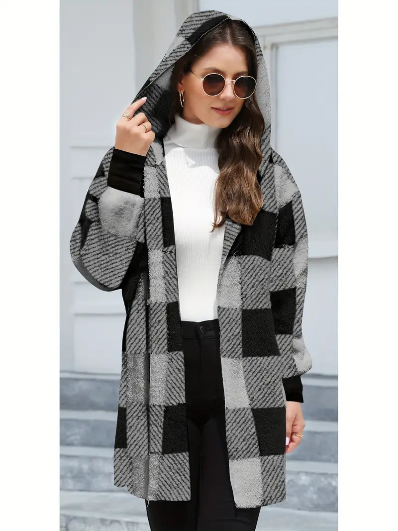 VIMA™ - COMFORTABLE PLAID PLUSH LONG CARDIGAN