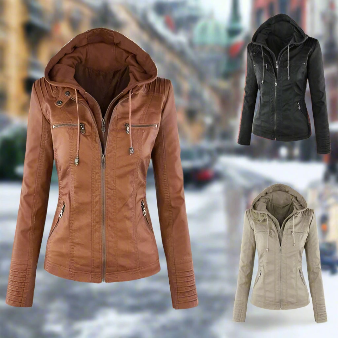 ANAFE™ - STYLISH HOODED LEATHER JACKET