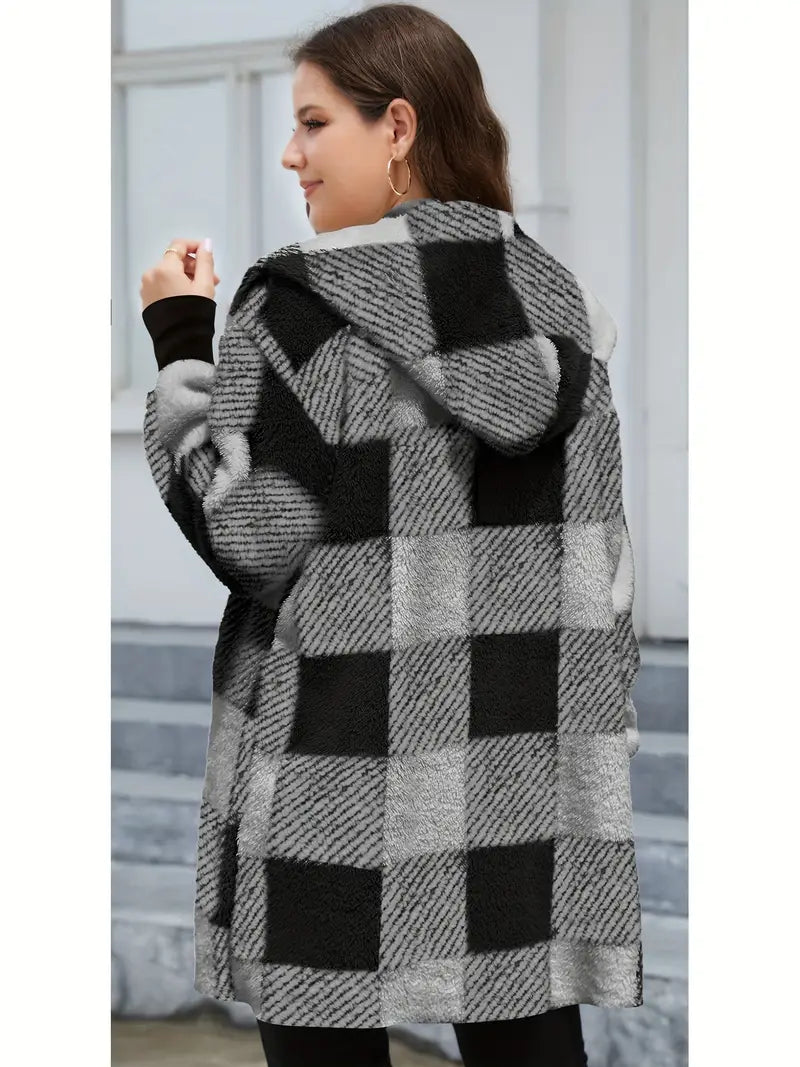 VIMA™ - COMFORTABLE PLAID PLUSH LONG CARDIGAN