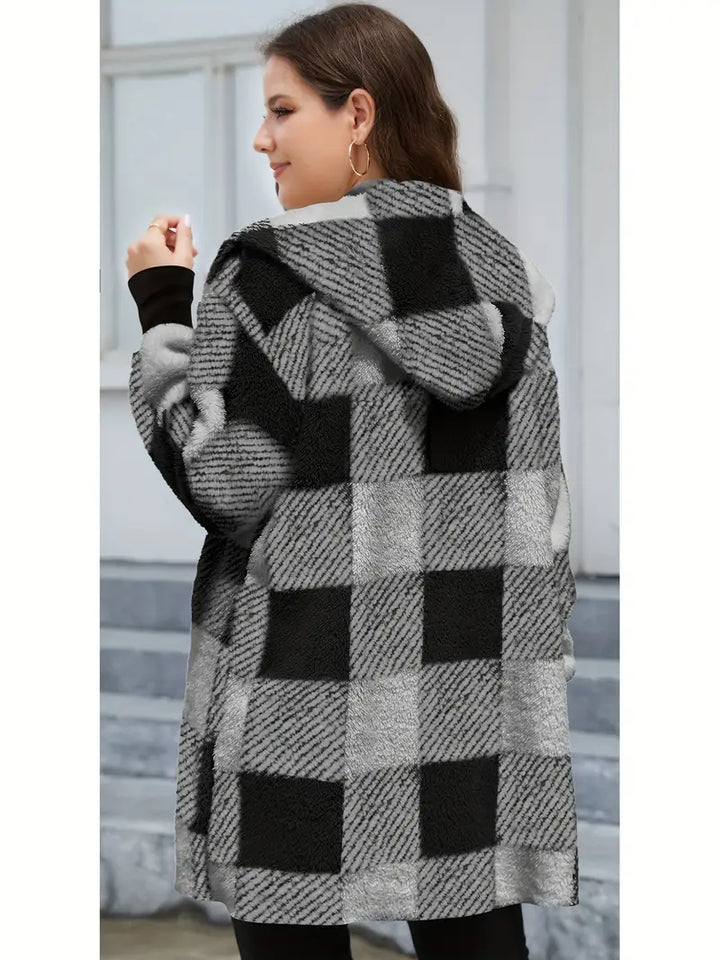 VIMA™ - COMFORTABLE PLAID PLUSH LONG CARDIGAN