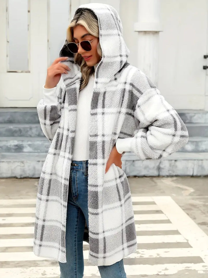 VIMA™ - COMFORTABLE PLAID PLUSH LONG CARDIGAN