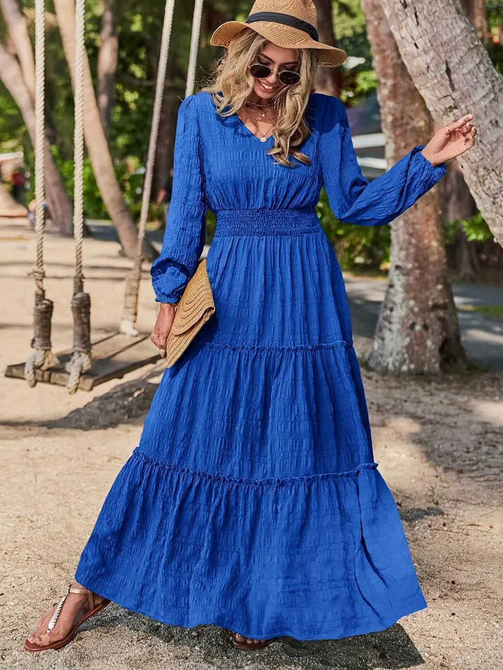 TALIA™ - V-NECK SMOCKED LONG SLEEVE DRESS