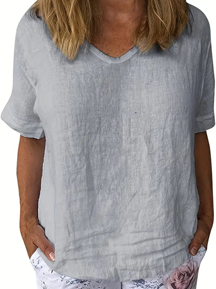 NERINA™ - CASUAL COTTON LINEN V-NECK BLOUSE