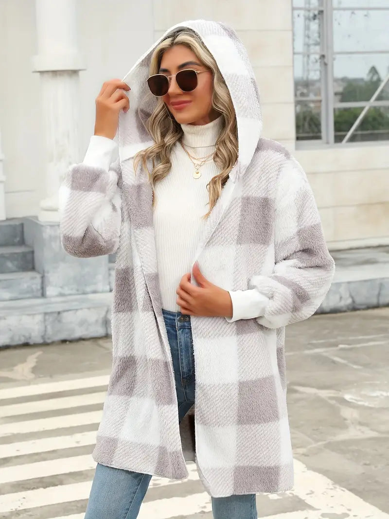 VIMA™ - COMFORTABLE PLAID PLUSH LONG CARDIGAN