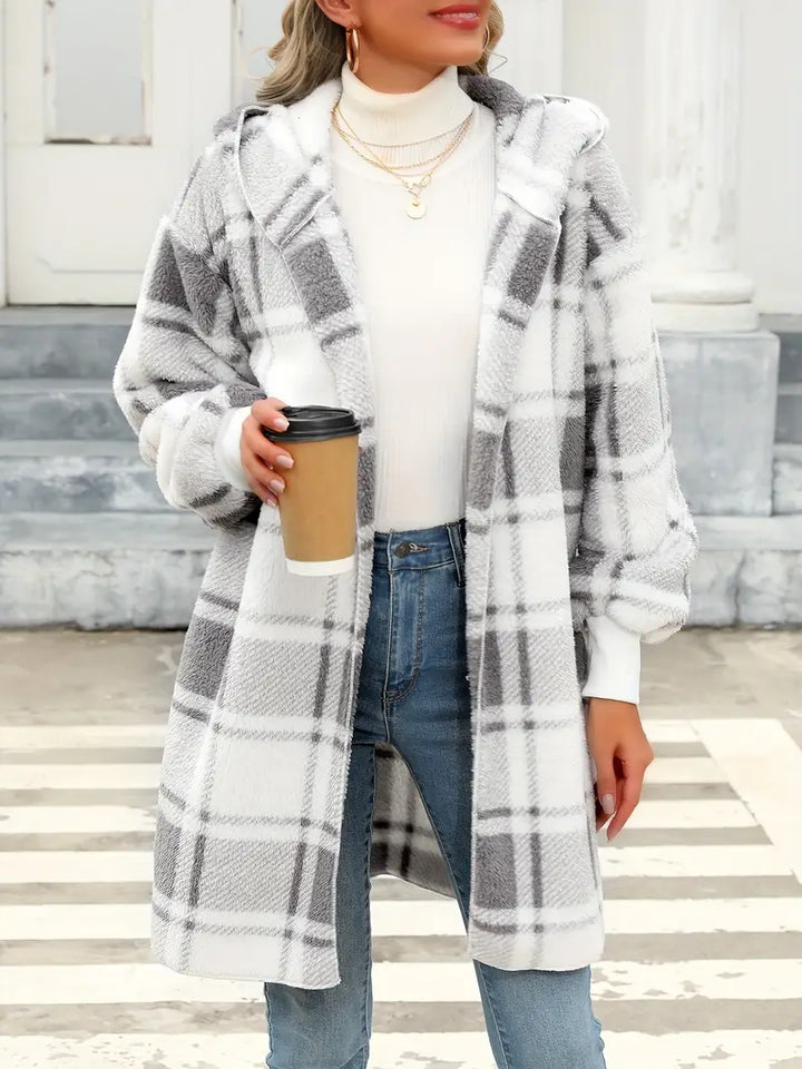 VIMA™ - COMFORTABLE PLAID PLUSH LONG CARDIGAN