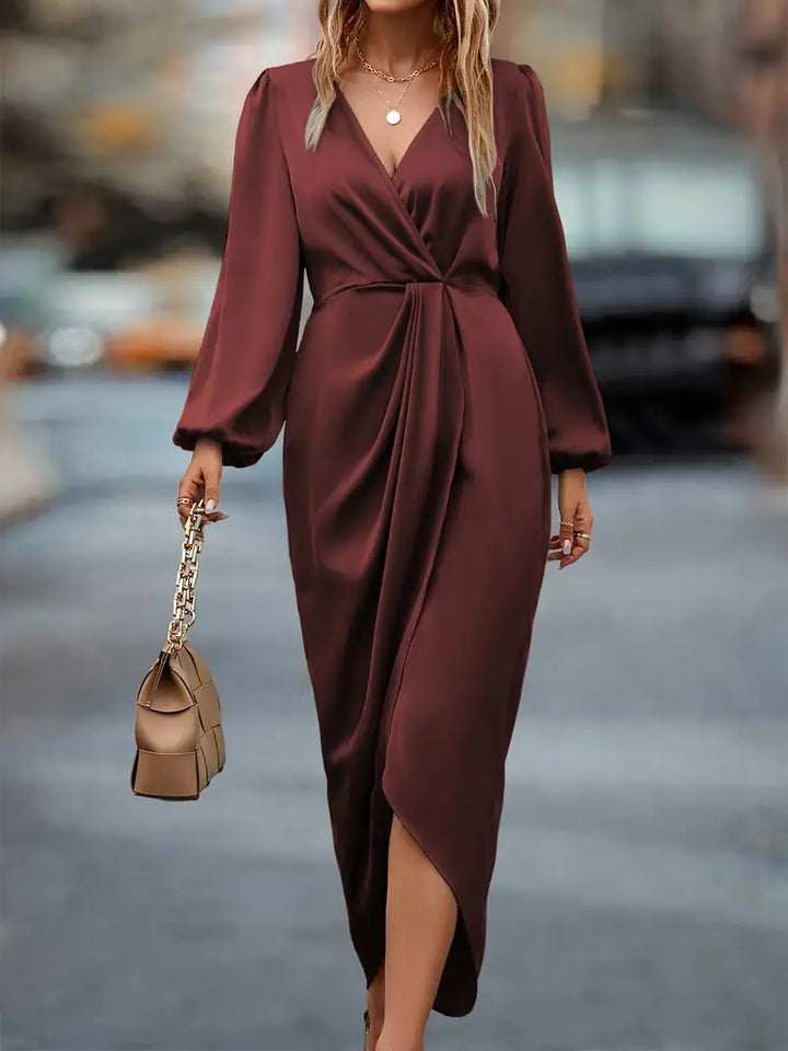 ANDIE™ - ELEGANT V-NECK SLIT SATIN DRESS