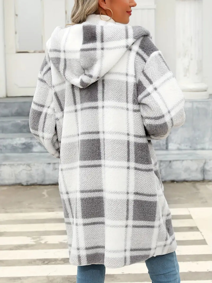 VIMA™ - COMFORTABLE PLAID PLUSH LONG CARDIGAN