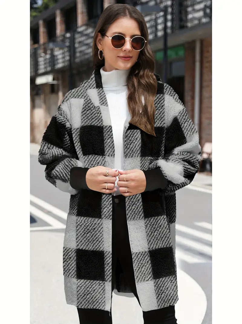 VIMA™ - COMFORTABLE PLAID PLUSH LONG CARDIGAN