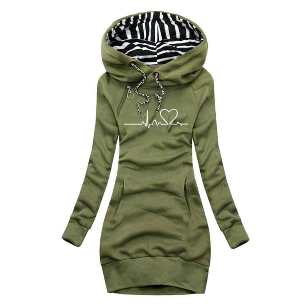 ABY™ - STYLISH HEARTBEAT PRINT HOODED SWEATER