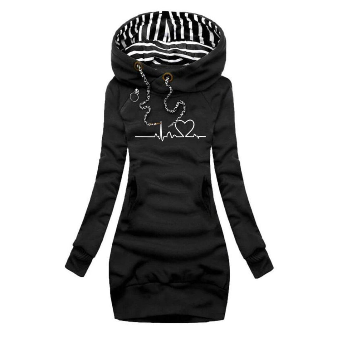 ABY™ - STYLISH HEARTBEAT PRINT HOODED SWEATER