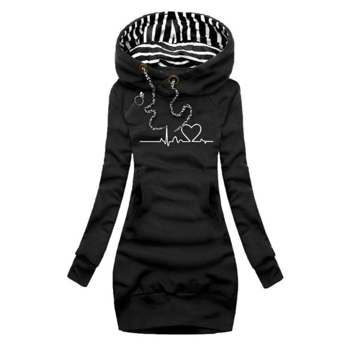 ABY™ - STYLISH HEARTBEAT PRINT HOODED SWEATER