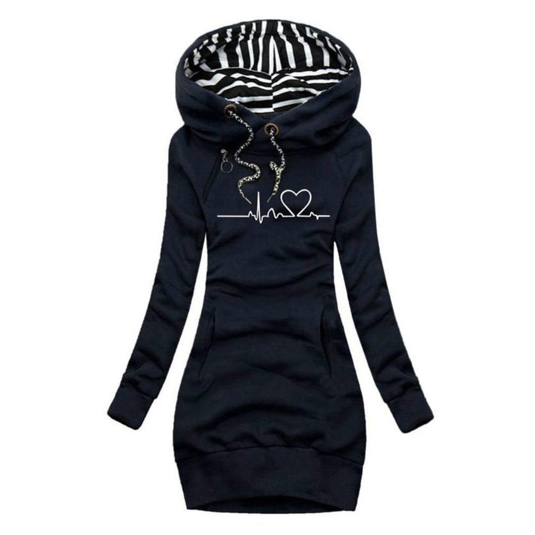 ABY™ - STYLISH HEARTBEAT PRINT HOODED SWEATER