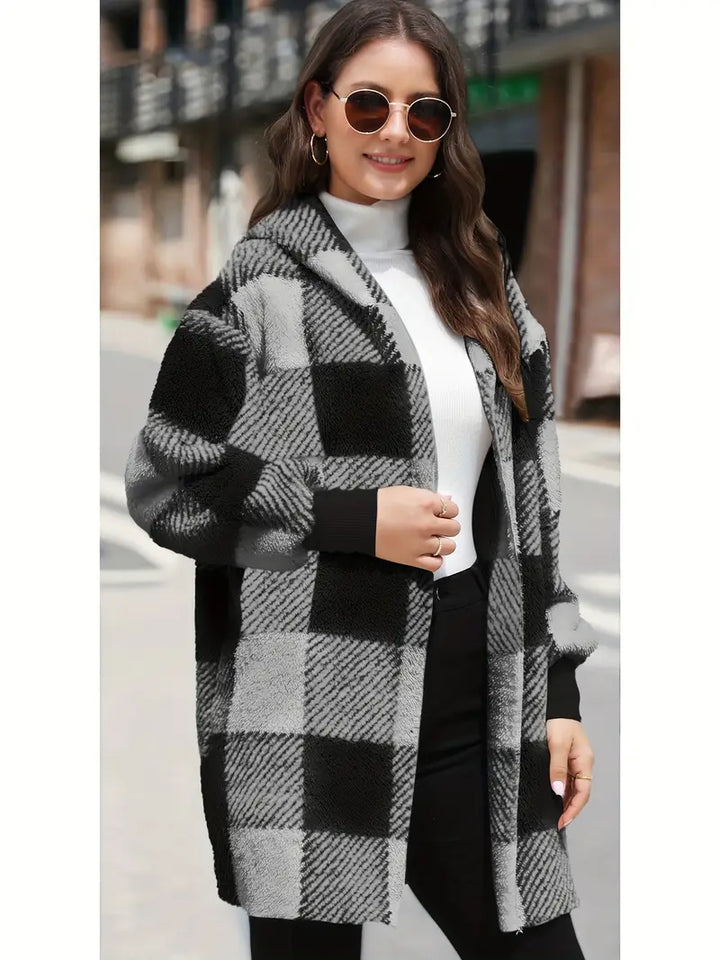 VIMA™ - COMFORTABLE PLAID PLUSH LONG CARDIGAN