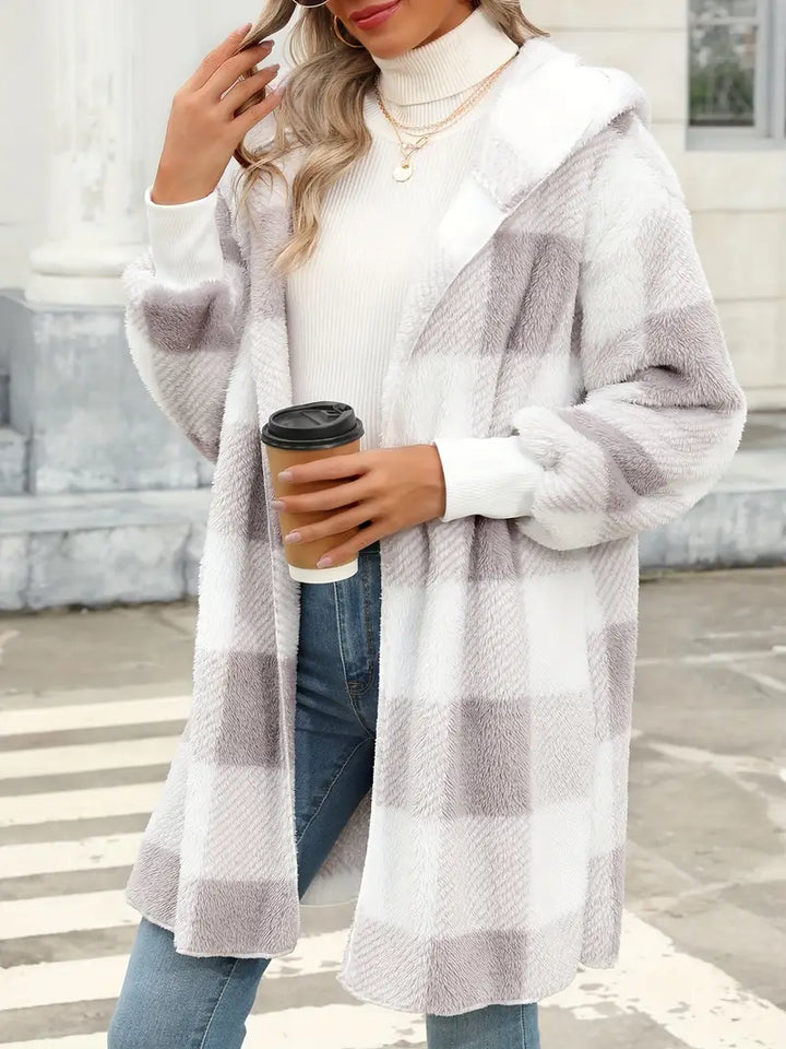 VIMA™ - COMFORTABLE PLAID PLUSH LONG CARDIGAN