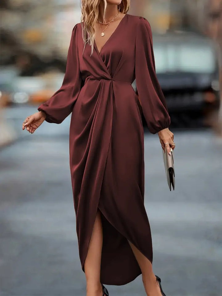 ANDIE™ - ELEGANT V-NECK SLIT SATIN DRESS