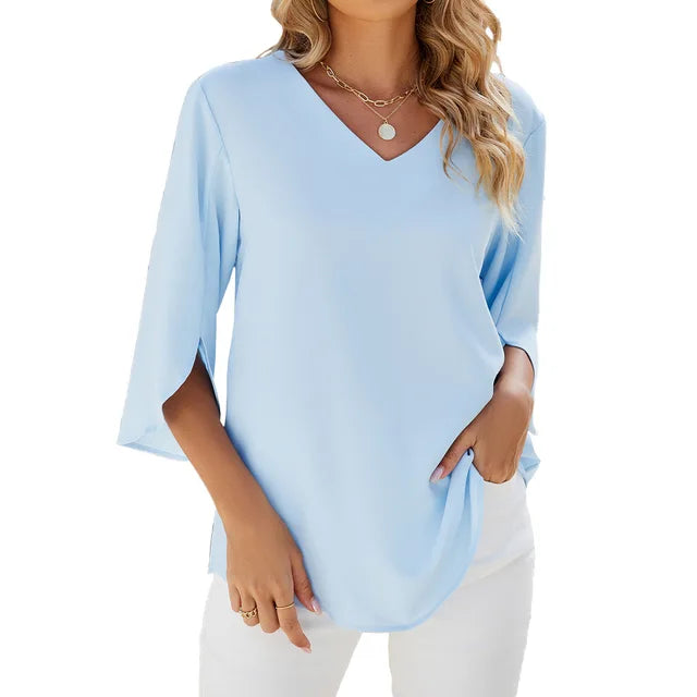 ALMA™ - RUFFLE CHIFFON 3/4 SLEEVE BLOUSE