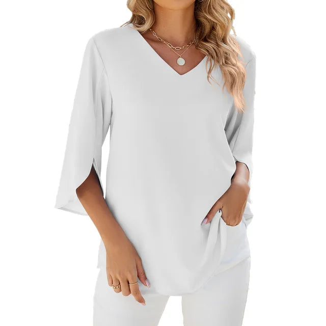 ALMA™ - RUFFLE CHIFFON 3/4 SLEEVE BLOUSE