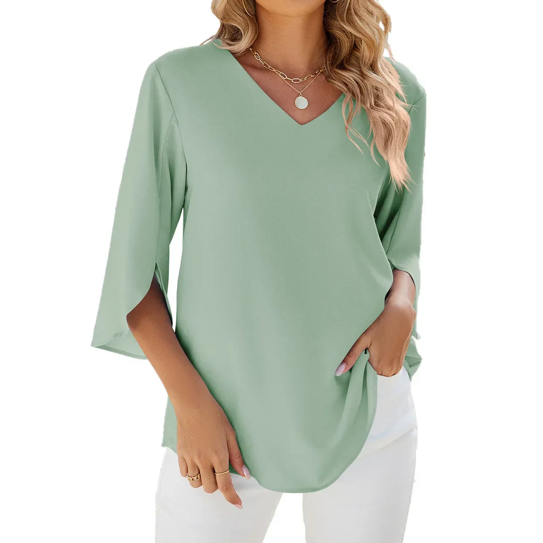 ALMA™ - RUFFLE CHIFFON 3/4 SLEEVE BLOUSE