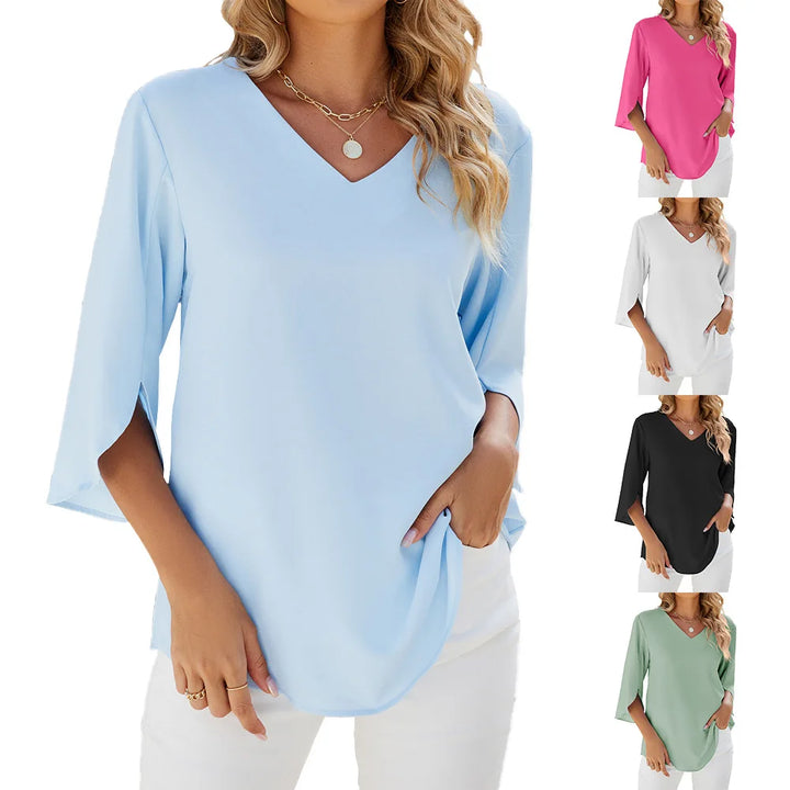 ALMA™ - RUFFLE CHIFFON 3/4 SLEEVE BLOUSE