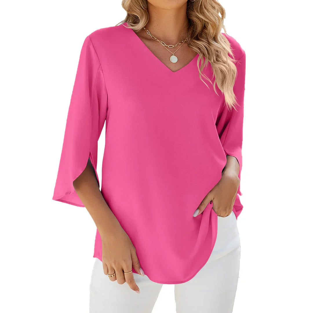 ALMA™ - RUFFLE CHIFFON 3/4 SLEEVE BLOUSE