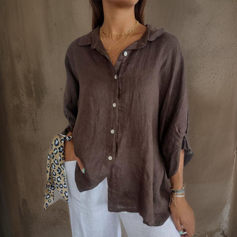 LINDA™ - ELEGANT LINEN POLO BLOUSE