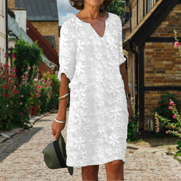 Jannet™ Elegant Floral Linen Dress