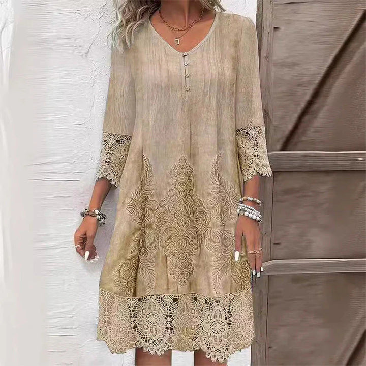 Eleanora™ Elegant half-sleeved lace dress with V-neck